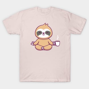 Cute Sloth Yoga Holding Coffee T-Shirt